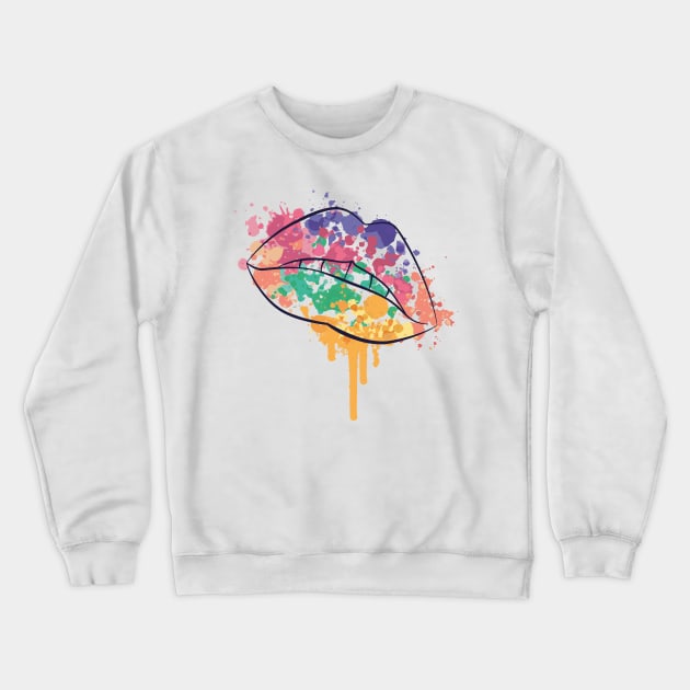 Mouth With Watercolor Stains Crewneck Sweatshirt by ExelanArt